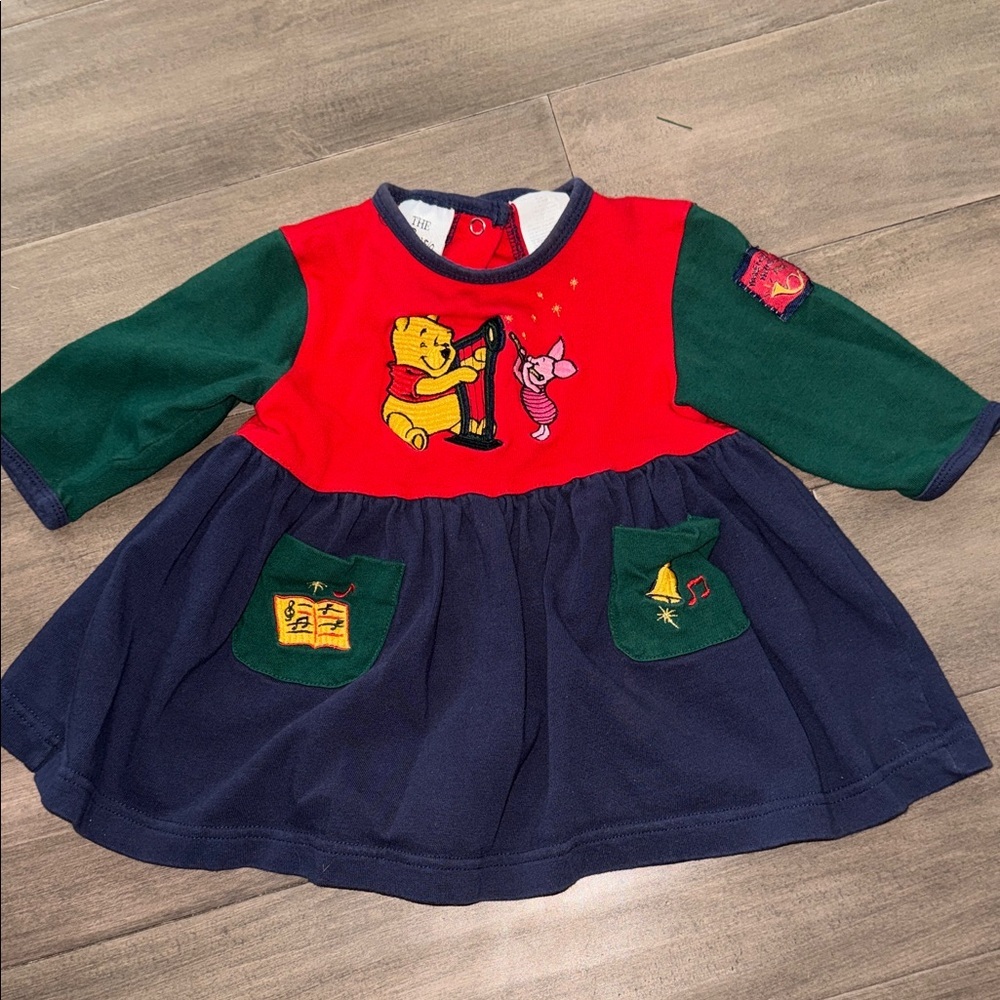 The Disney Store Vintage Pooh & Piglet Color Block Cotton Dress SZ 6M